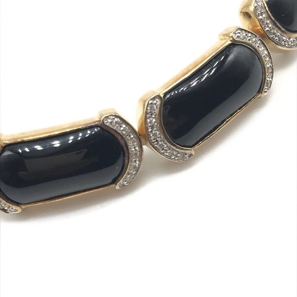 SETA 925 Sterling Silver Gold Plated Vermeil Black Panel Clear CZ Bracelet 7.25" - Picture 7 of 7